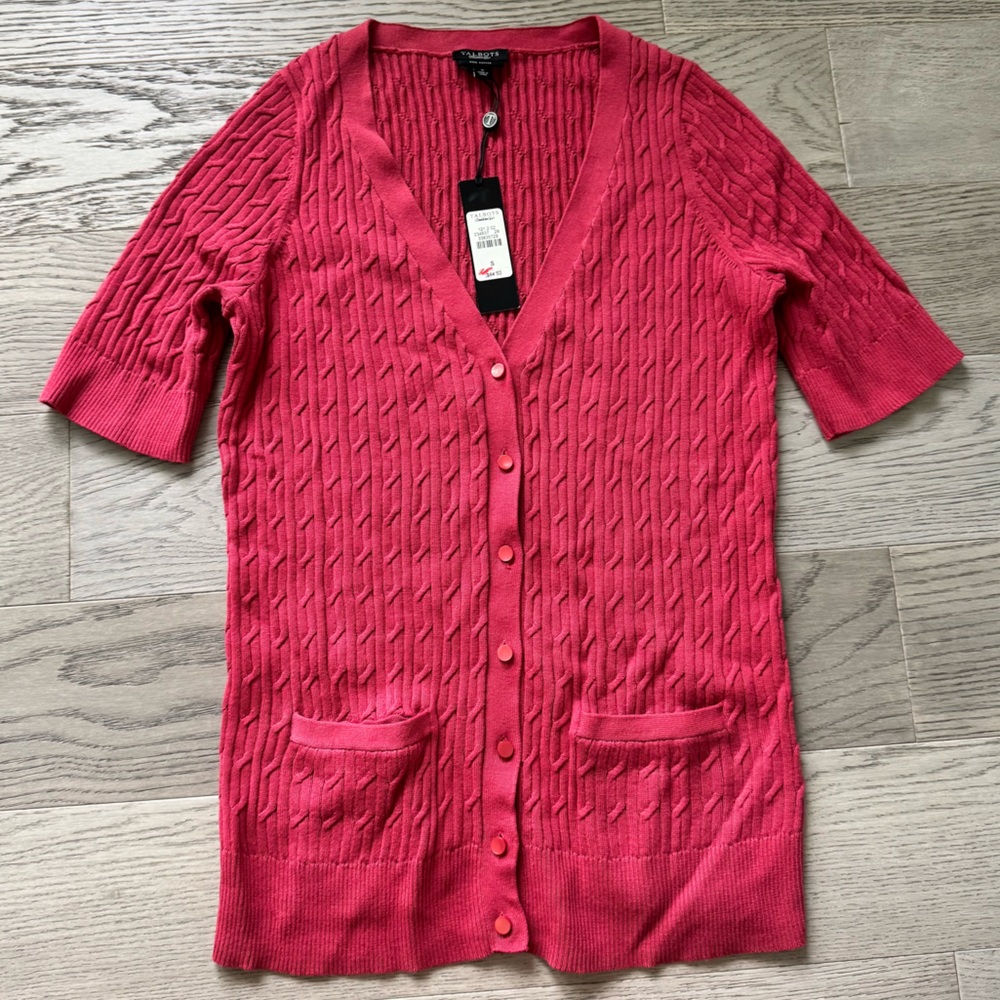 NWT Talbots Vibrant Pink Knit Cardigan